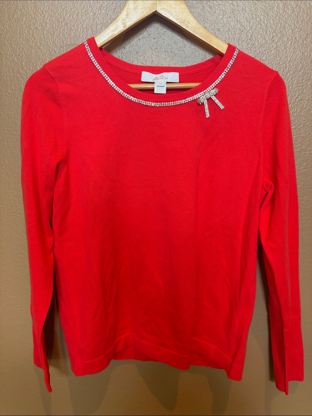 NWT Lilly Pulitzer Red Long-Sleeve Jeweled Crew Sweater